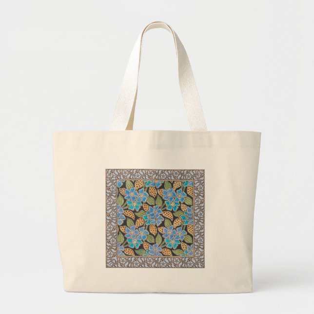 Grand Tote Bag Élégant Fleur Bleu Périwinkle Floral Classic (Devant)