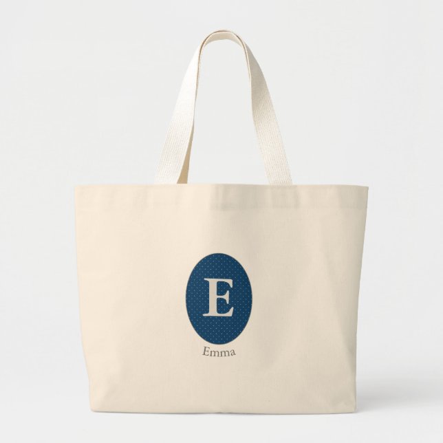 Grand Tote Bag Élégant Monogramme Personnalisé Bleu (Devant)