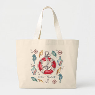 Grand Tote Bag Éléments nautiques Aquarelle Personnalisée