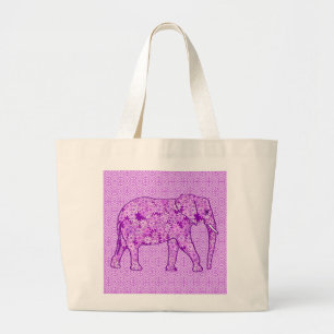 Grand Tote Bag Eléphant fleur - améthyste violet
