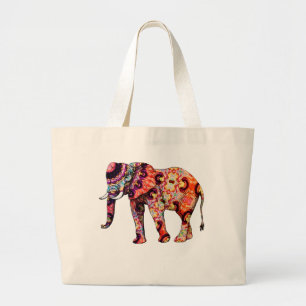 Grand Tote Bag Eléphant multicolore coloré