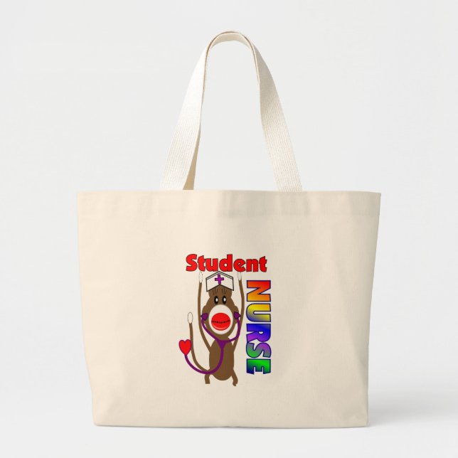 Grand Tote Bag Élève-infirmière de singe de chaussette (Devant)