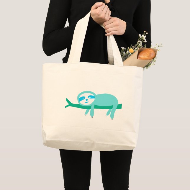 Grand Tote Bag Emplacement turquoise sur une branche (Devant (produit))