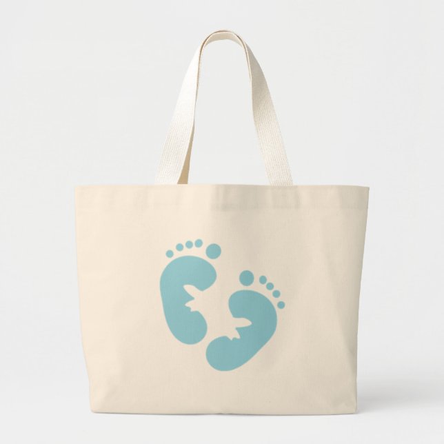 Grand Tote Bag Empreintes de pas de bébé bleu (Devant)