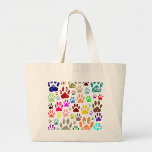Grand Tote Bag Empreintes de pattes de chiens colorés en détresse