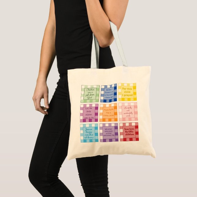 Grand Tote Bag en vichy versets bibliques sur les enfants bébés (Devant (produit))