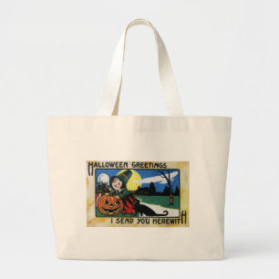 Grand Tote Bag Enfants de pèlerin, chat et cru Halloween de JOL