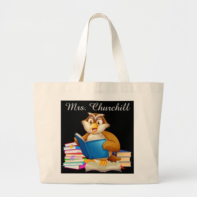 Grand Tote Bag Enseignant de la Chouette de lecture - SRF (Devant)