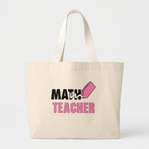 Grand Tote Bag Enseignant Funky Math Pink Eraser