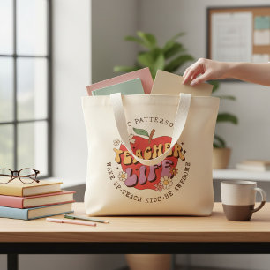 Grand Tote Bag Enseignant Vie Réveil Enseigner École Nom personna