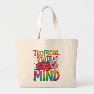 Grand Tote Bag État d'esprit tropical Vacances d'été sur la plage