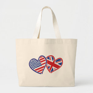 Grand Tote Bag États-Unis et Royaume-Uni dans les coeurs montrer