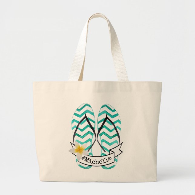 Grand Tote Bag Été Getaway Beach Flip Flops Personnalisé (Devant)