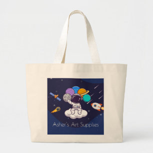 Grand Tote Bag Étiquette personnalisée & Astronaute de l'espace m