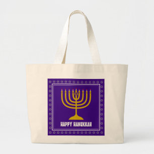 Grand Tote Bag Étoile de HANUKKAH Menorah David Personnalisé Viol