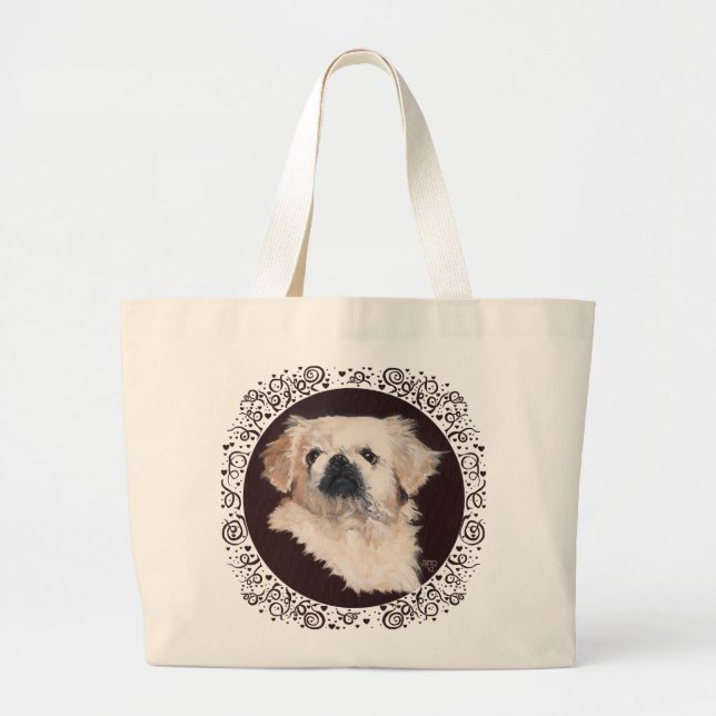 Grand Tote Bag Étude de tête de Pékinois blanc (Devant)