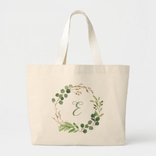 Grand Tote Bag Éucalyptus couronne monogramme personnalisé