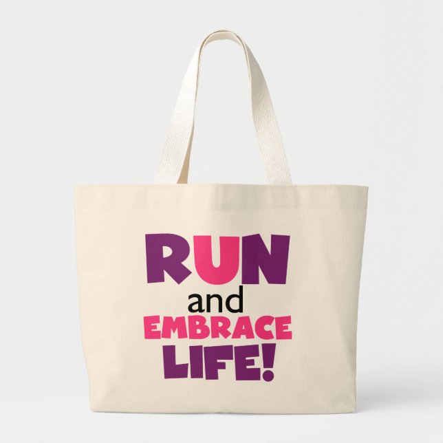 Grand Tote Bag Exécuter Embrasser la vie rose pourpre (Devant)