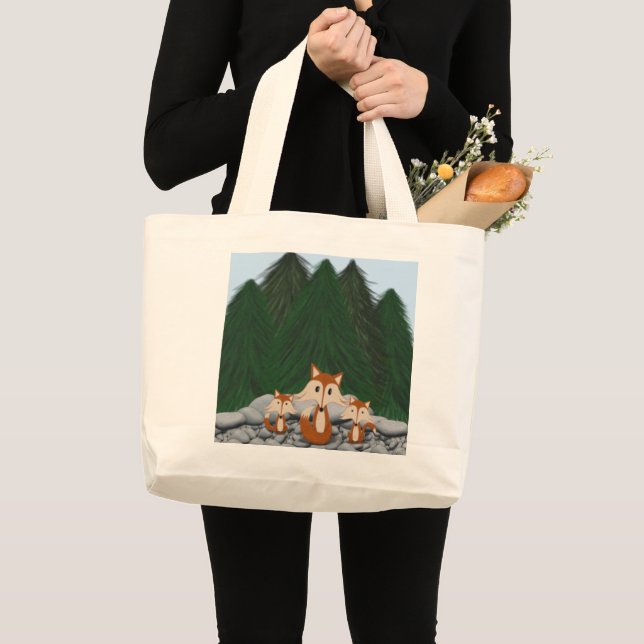 Grand Tote Bag Famille adorable de renards (Devant (produit))