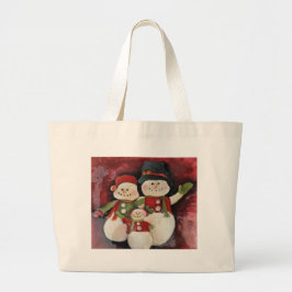 Grand Tote Bag Famille rouge de bonhomme de neige