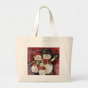 Grand Tote Bag Famille rouge de bonhomme de neige