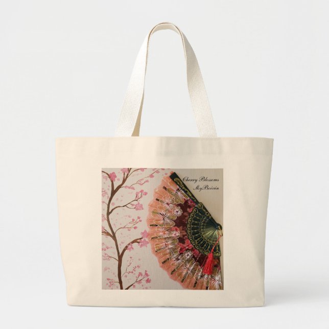Grand Tote Bag "fan collection" cerisiers en fleurs (Devant)