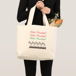 Grand Tote Bag Feliz Navidad et Pine Cones clair