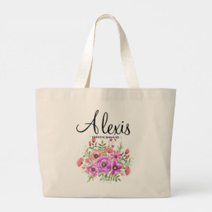 Grand Tote Bag Femme de chambre florale rustique personnalisée
