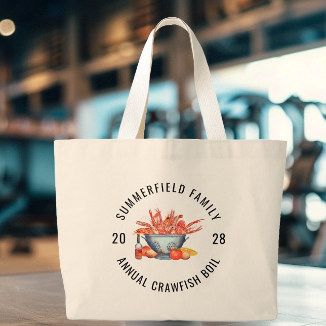 Grand Tote Bag Fête aux écrevisses Bouillon de fruits de mer pers (Crawfish Party Seafood Boil Custom Matching Family Large Tote Bag)