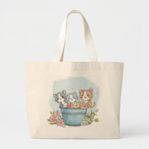 Grand Tote Bag fête d'anniversaire du chaton mignon