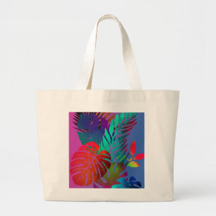 Grand Tote Bag Feuilles Tropicales Vibrantes Artistiques Géantes 