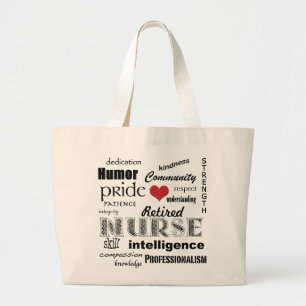 Grand Tote Bag Fierté-Attributs retirés d'infirmière+coeur rouge
