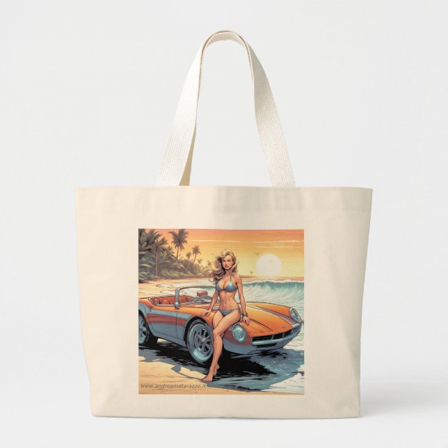 Grand Tote Bag Fille avec voiture de sport (Devant)