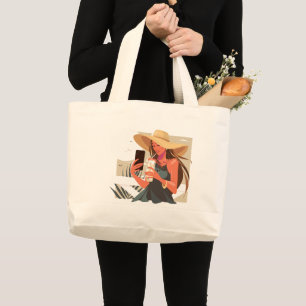 Grand Tote Bag Fille d'art moderne avec un chapeau