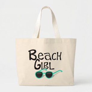 Grand Tote Bag Fille de plage avec des lunettes de soleil