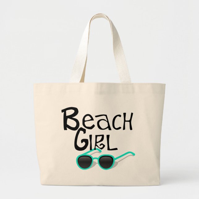 Grand Tote Bag Fille de plage avec des lunettes de soleil (Devant)