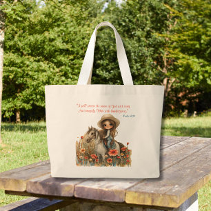 Grand Tote Bag Fille fleur sauvage à cheval