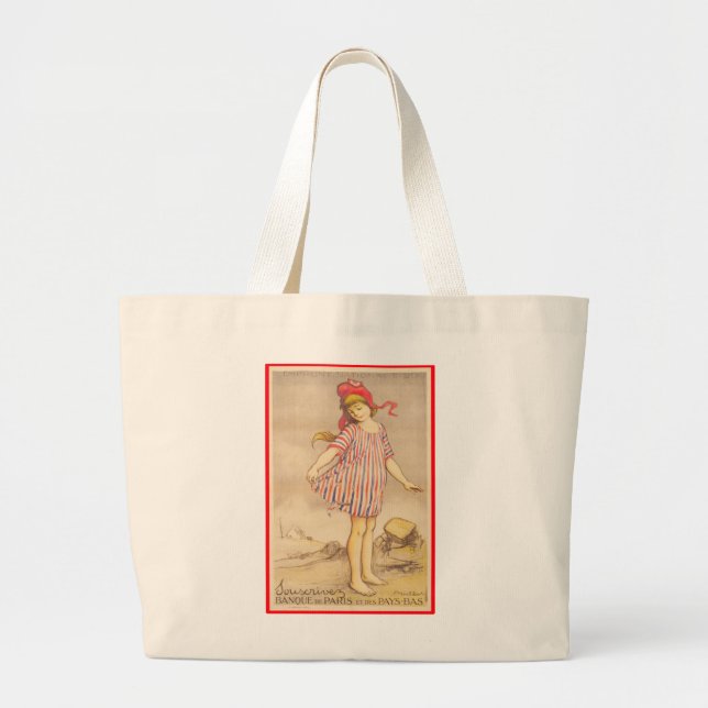 GRAND TOTE BAG FILLE FRANÇAISE À LA PLAGE (Devant)