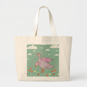 Grand Tote Bag Filles d'oies Duo d'oies dans l'art folklorique