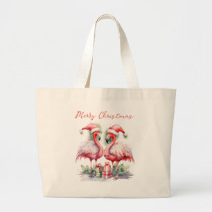 Grand Tote Bag Flamants roses joyeux Noël