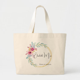 Grand Tote Bag Fleur aquarelle personnalisée Demoiselle d'honneur
