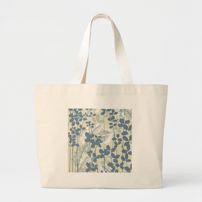 Grand Tote Bag Fleur de feuille bleue asiatique japonaise (Devant)