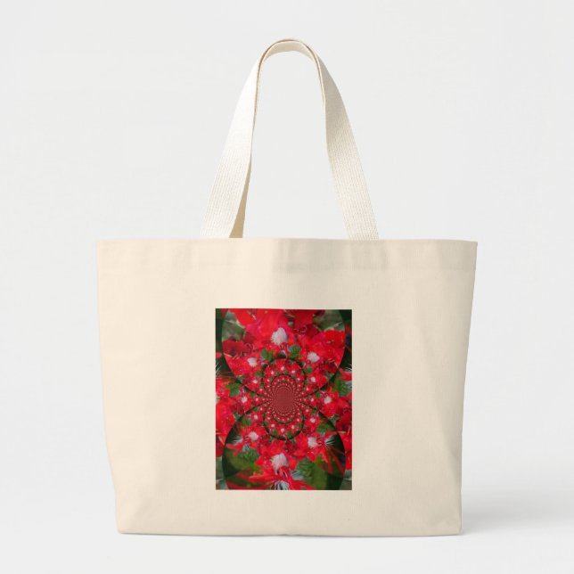 Grand Tote Bag Fleur Rouge Naturelle Blanc Plumes Kaleidoscope Ar (Devant)
