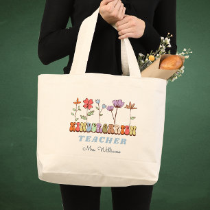 Grand Tote Bag Fleur sauvage - Maternelle personnalisée Nom de l'