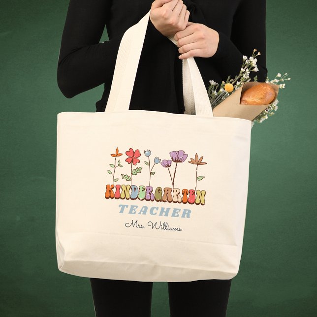 Grand Tote Bag Fleur sauvage - Maternelle personnalisée Nom de l' (Wildflowers Personalized Kindergarten Teacher Name Large Tote Bag
)