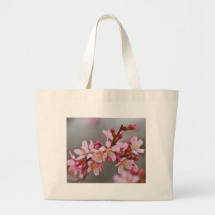 Grand Tote Bag Fleurs de cerisier japonaises roses sur un ciel gr