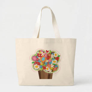 Grand Tote Bag Fleurs de printemps de Cupcake sucré Whimsical Flo