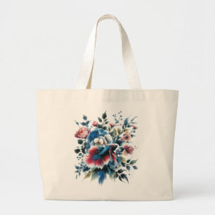 Grand Tote Bag Fleurs de style oriental et ecobag de poisson bêta