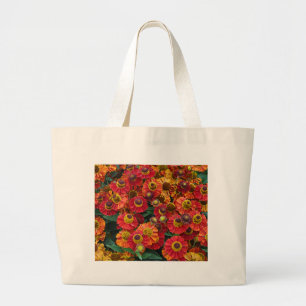 Grand Tote Bag Fleurs d'hélium rouge et orange