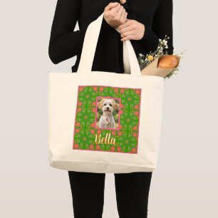 Grand Tote Bag Fleurs rétro Papillons rose jaune bleu orange